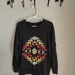 Black Sweatshirt with Geometric Smiley Design